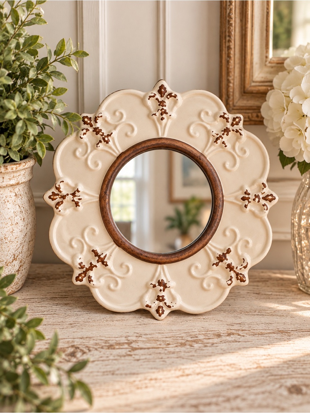 Vintage Ceramic Floral Wall Mirror